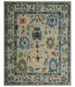Hand Tufted Beige Blue And Peach Traditional Oushak desing Custom made wool area rug