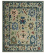Hand TuftedLite Pink Hand Tufted Rug Green And Peach Traditional Oushak desing Custom made wool area rug 8x10/9x12/10x14 Hallway rug office - Image 6