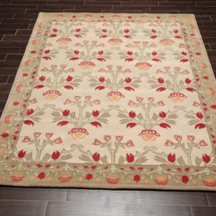 Botanical Handmade 100% Wool Traditional Area Rug Beige