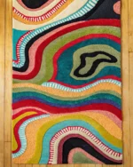 Handmade Abstract Rug showcases abstract pattern with freeform curves. Whether you're looking to add a splash of color, adorn your OEKO-TEX - Image 3