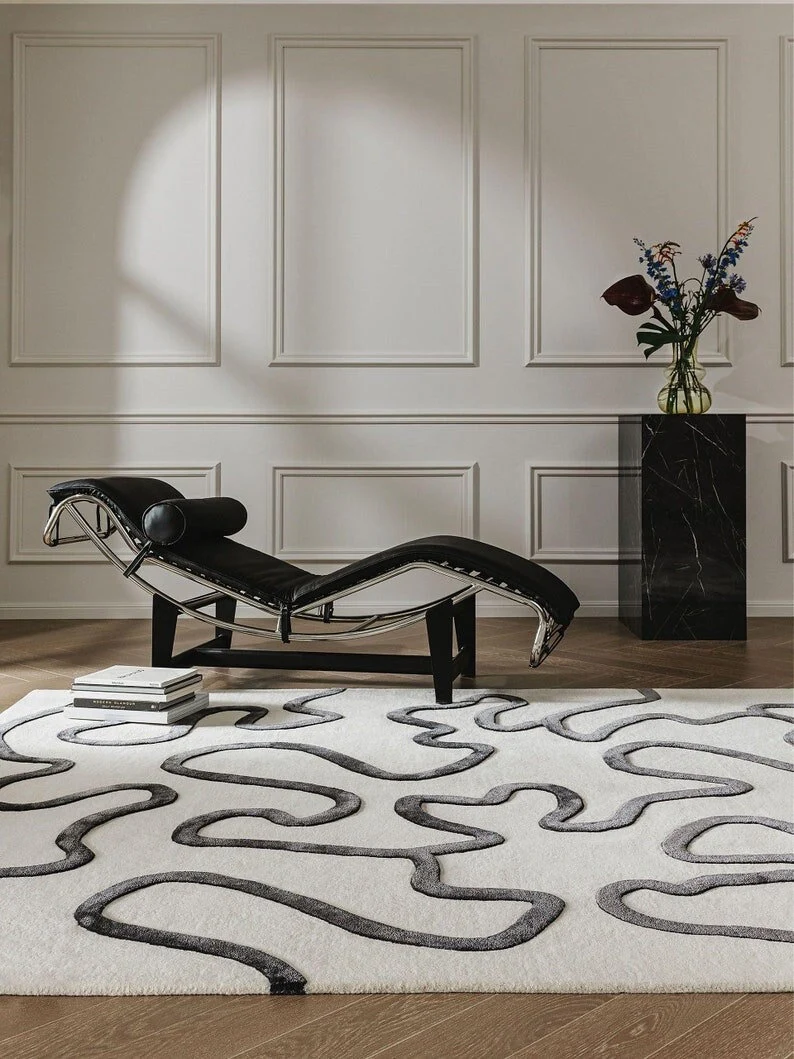 Kids Room Rug Keith Black/White Soft Wool Rug, Playful Design, Wool & Viscose Tufted Rugs, Custom Rugs For Gift - Image 9